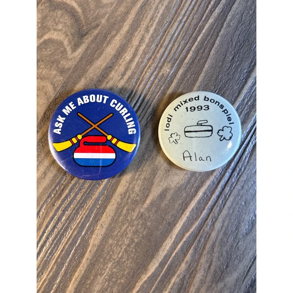 Vintage 1993 Curling Pinback Buttons Lodi Lot of 2 Collectors Items